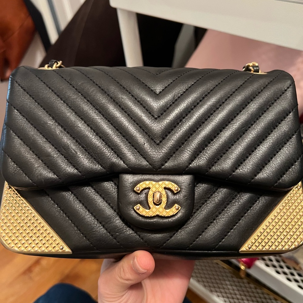 Chanel Black and Gold Quilted Leather Bag